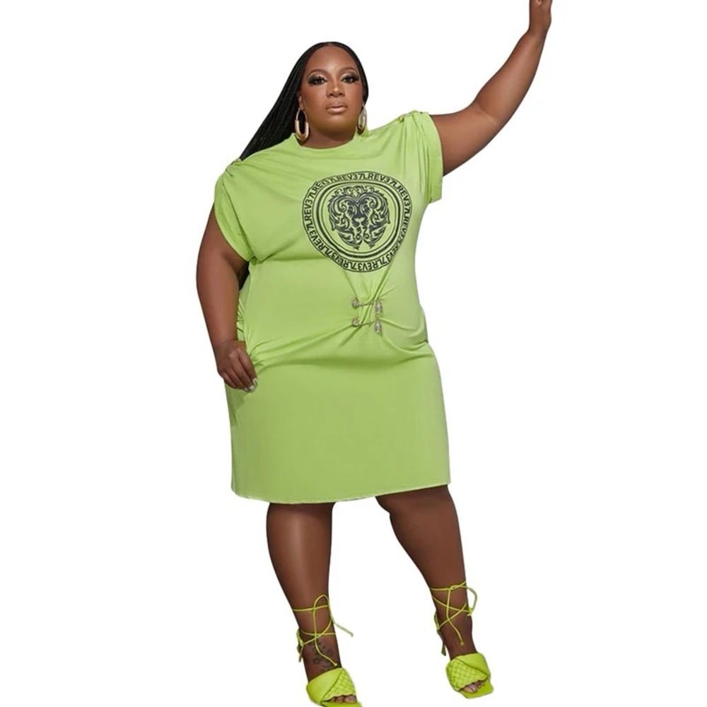 Lime Green Graphic Boss V Dress